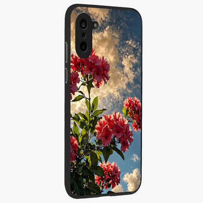 Moonlit Blossom Charm Glass Case for 1+Nord CE 5 side perspective highlighting refined floral textures and premium edges