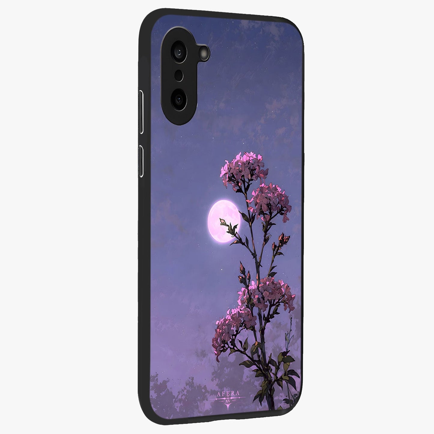Moonlit Petal Night Glass Case for 1+Nord CE 5 side perspective highlighting graceful petal textures and smooth build