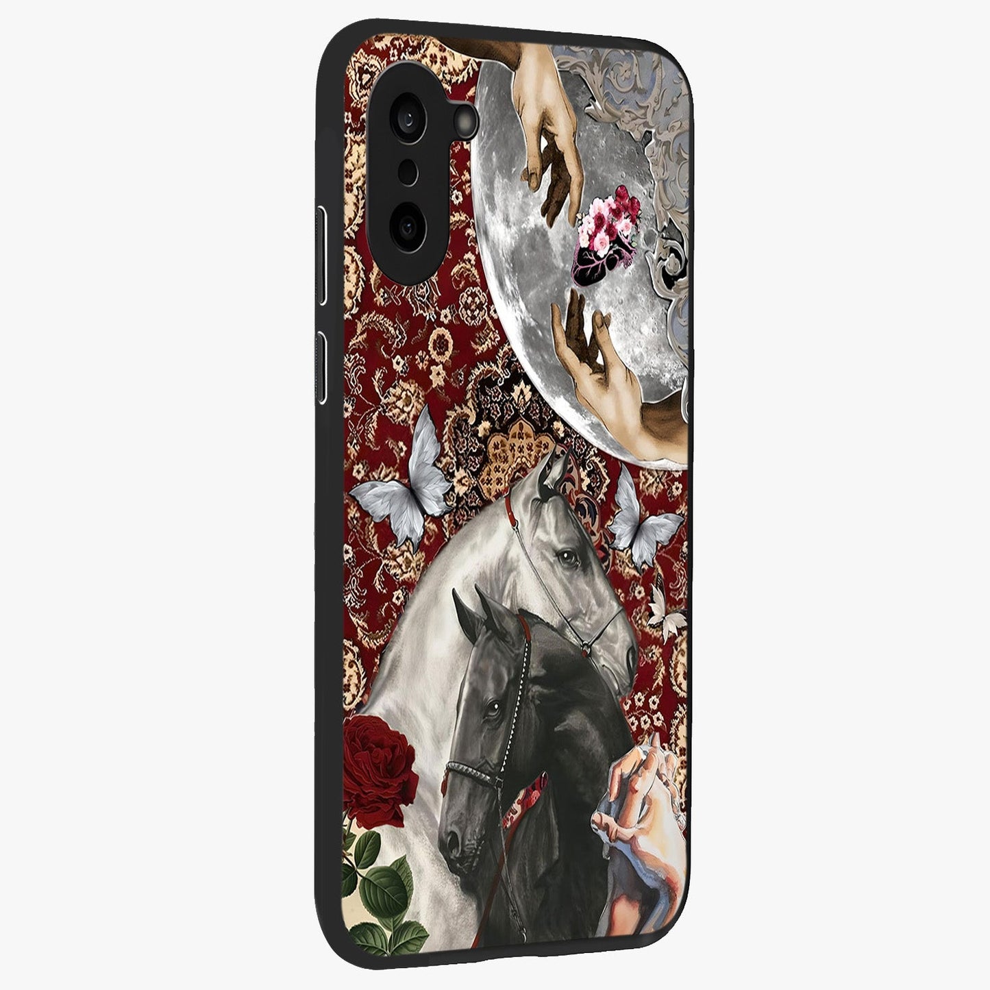 Moonlit Royal Stallion Glass Case for 1+Nord CE 5 side perspective highlighting refined equestrian detailing and premium edges