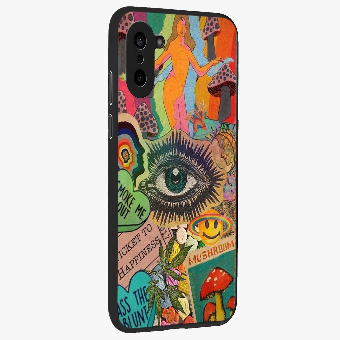 Mystic Eye Wonderland Glass Case for 1+Nord Ce 5 side perspective highlighting intricate eye detailing and smooth build