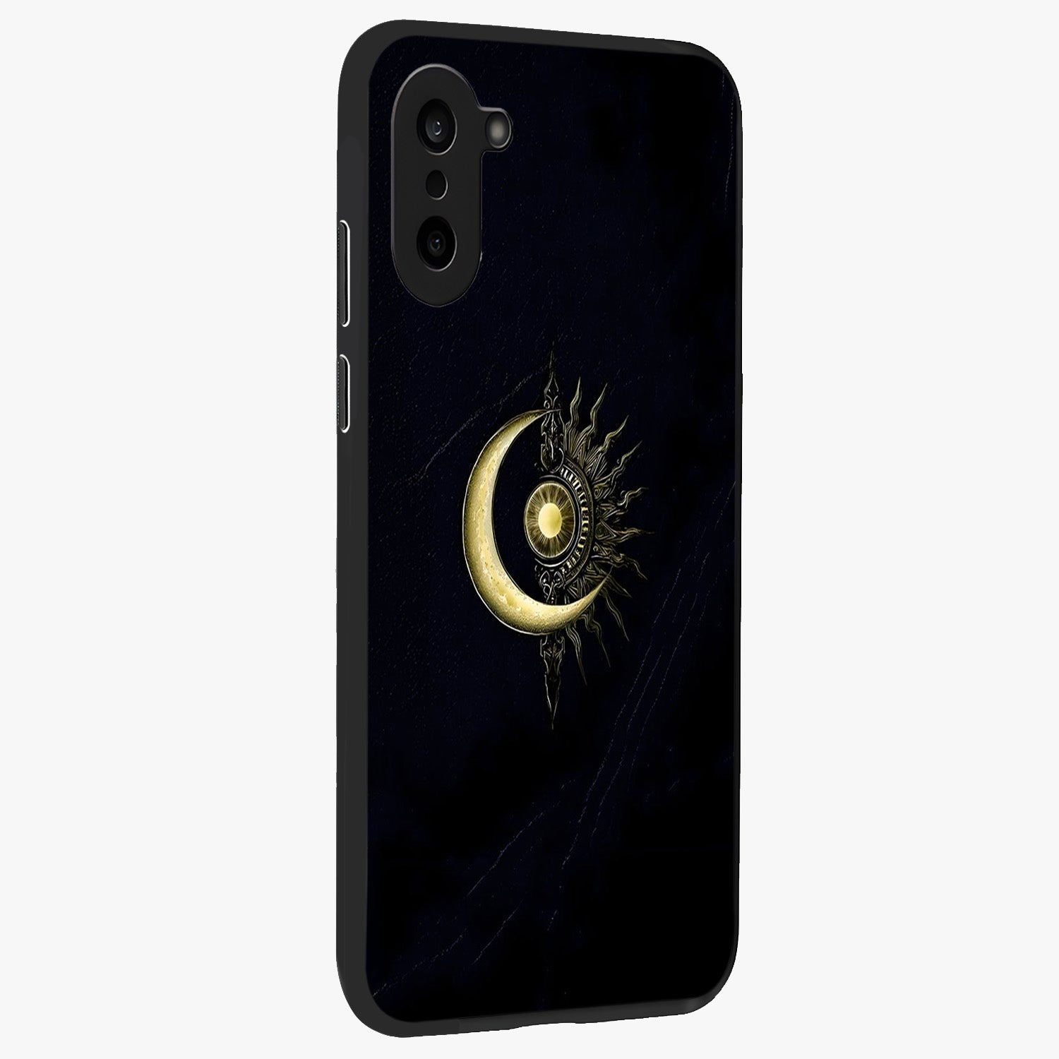 Mystic Lunar Flame Glass Case for 1+Nord CE 5 side perspective highlighting intense flame textures and premium build