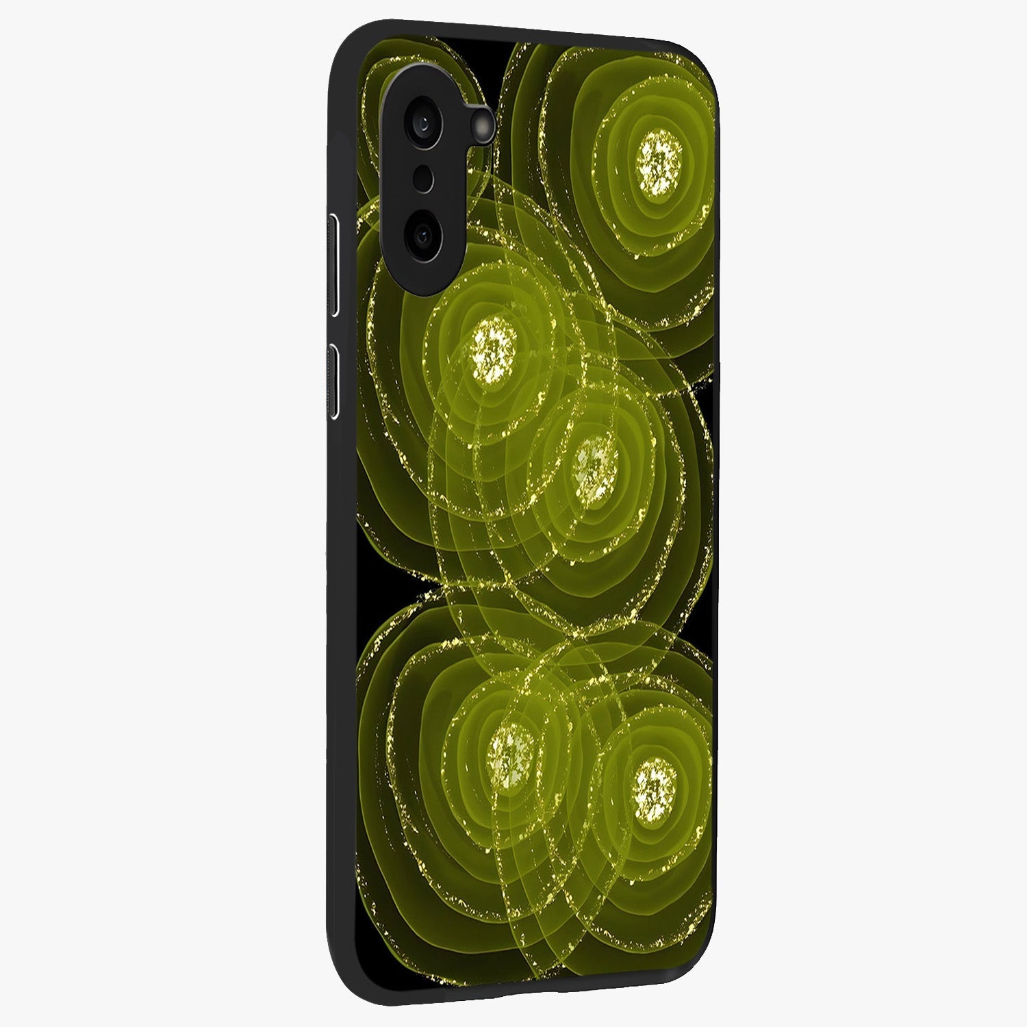 Neon Orbit Bloom Marble Glass Case for 1+Nord CE 5 side perspective highlighting luminous textures and premium edges