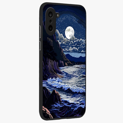 Night Moon Scenery Pattern Glass Case for 1+Nord CE 5 side perspective highlighting calming scenic textures and smooth build