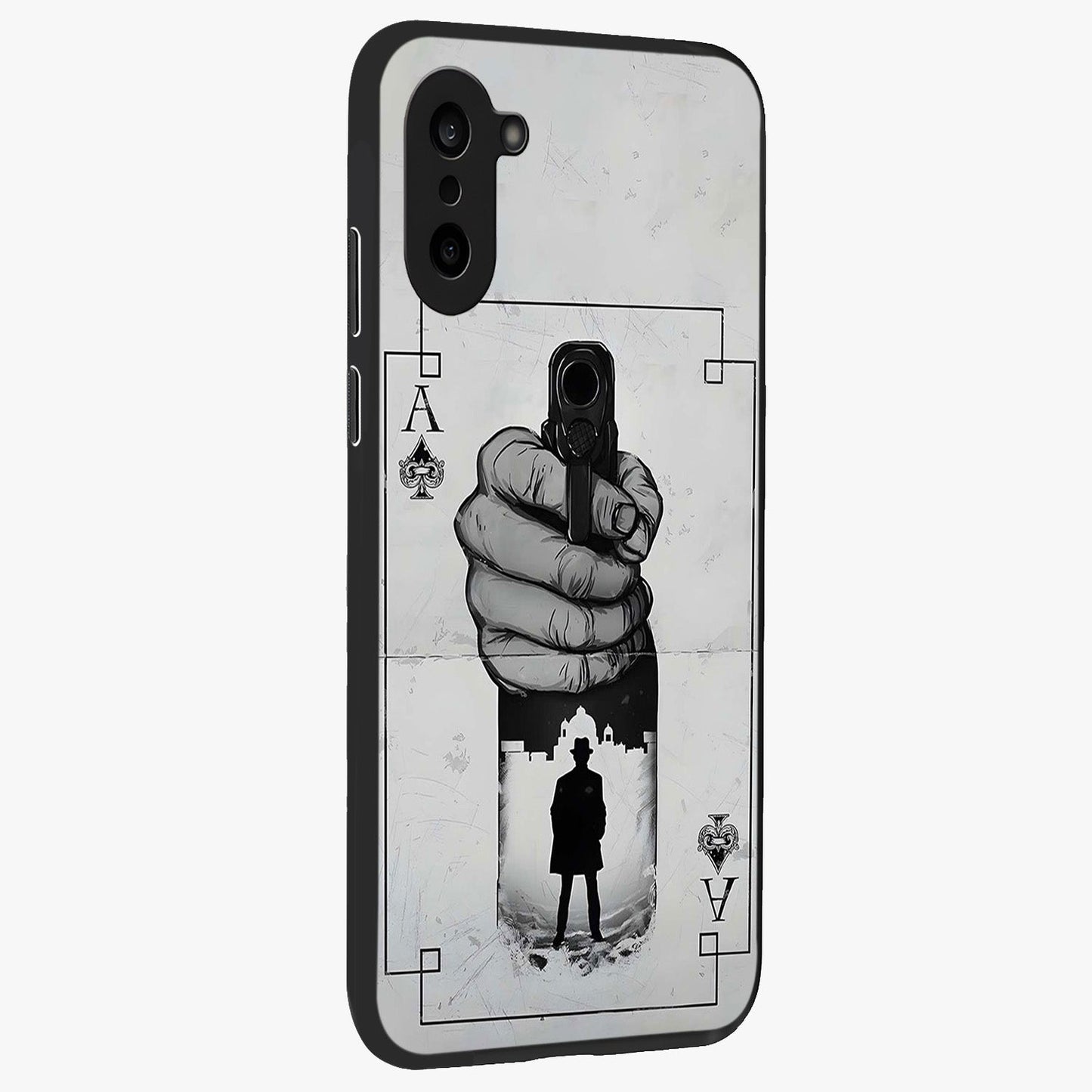 Noir Trigger Fate Glass Case for 1+Nord CE 5 side perspective highlighting strong contrast textures and premium edges