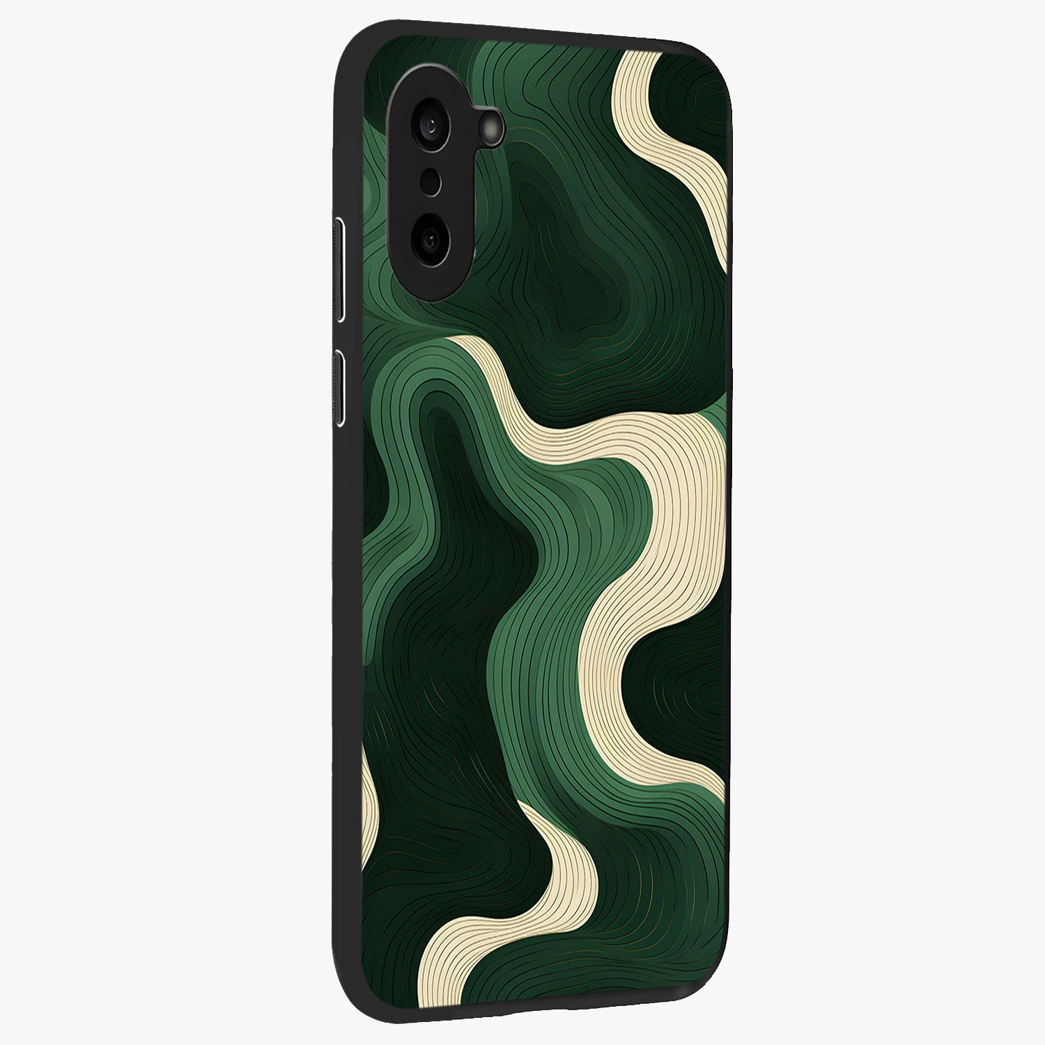 Organic Swirl Design Glass Case for 1+Nord CE 5 side perspective highlighting fluid textures and premium edges