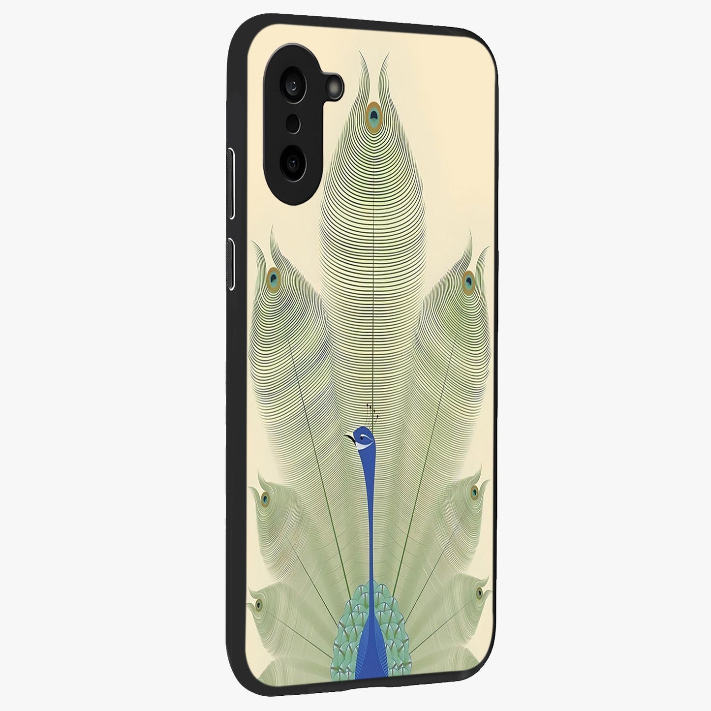 Peacock Feather Grace Glass Case for 1+Nord CE 5 side perspective highlighting intricate plume textures and premium edges