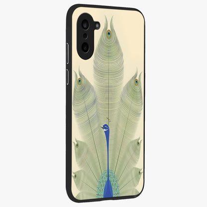 Peacock Feather Grace Glass Case for 1+Nord CE 5 side perspective highlighting intricate plume textures and premium edges