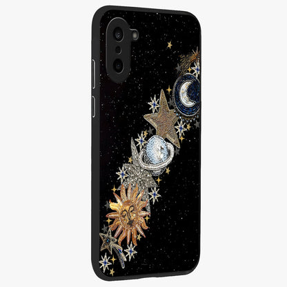 Pearls Universe Object Glass Case for 1+Nord CE 5 side perspective highlighting refined textures and sleek premium build