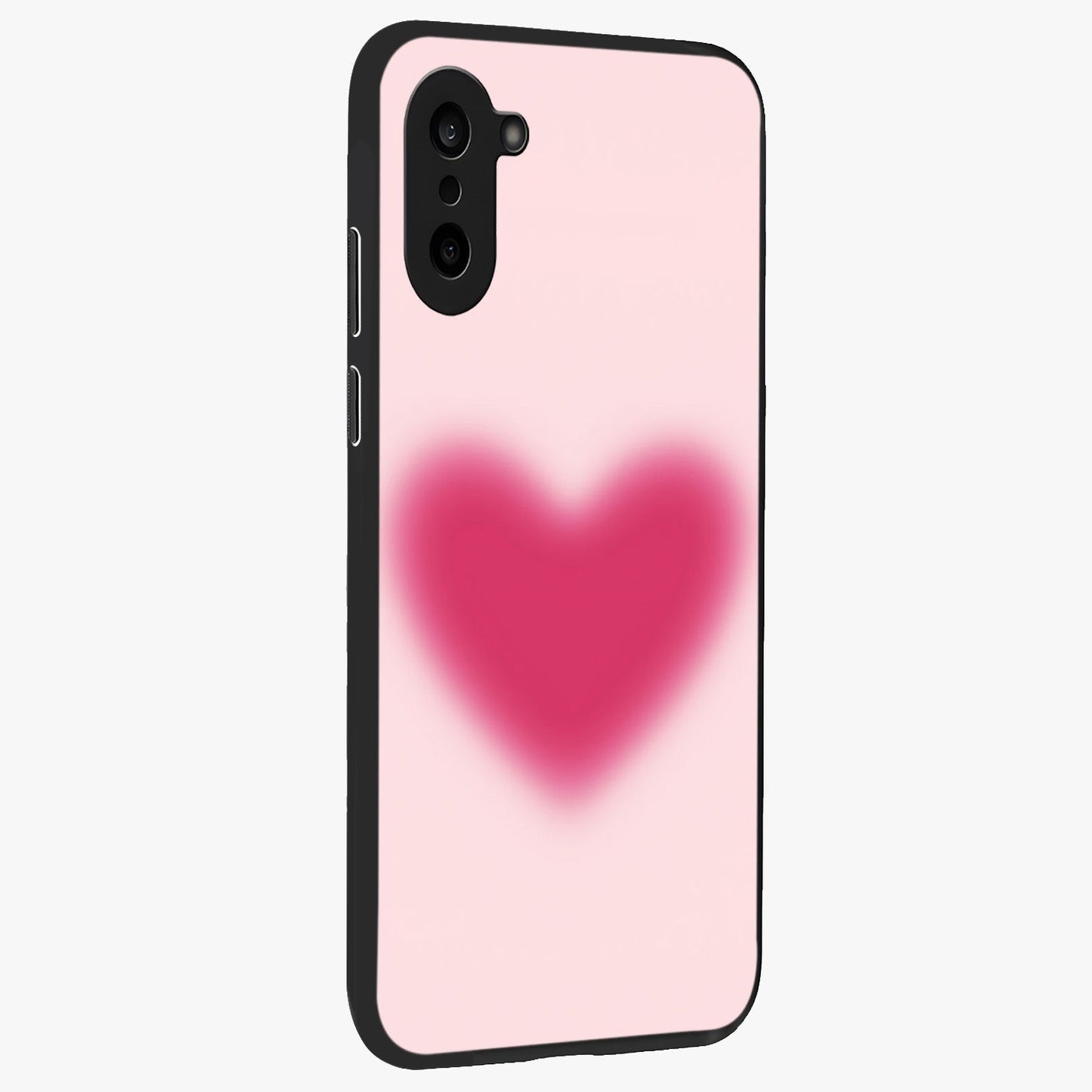 Pink Aura Heart Glass Case for 1+Nord CE 5 side perspective highlighting smooth gradients and premium edges