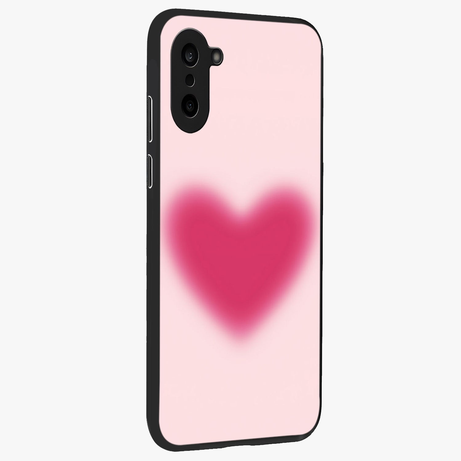Pink Aura Heart Glass Case for 1+Nord CE 5 side perspective highlighting smooth gradients and premium edges