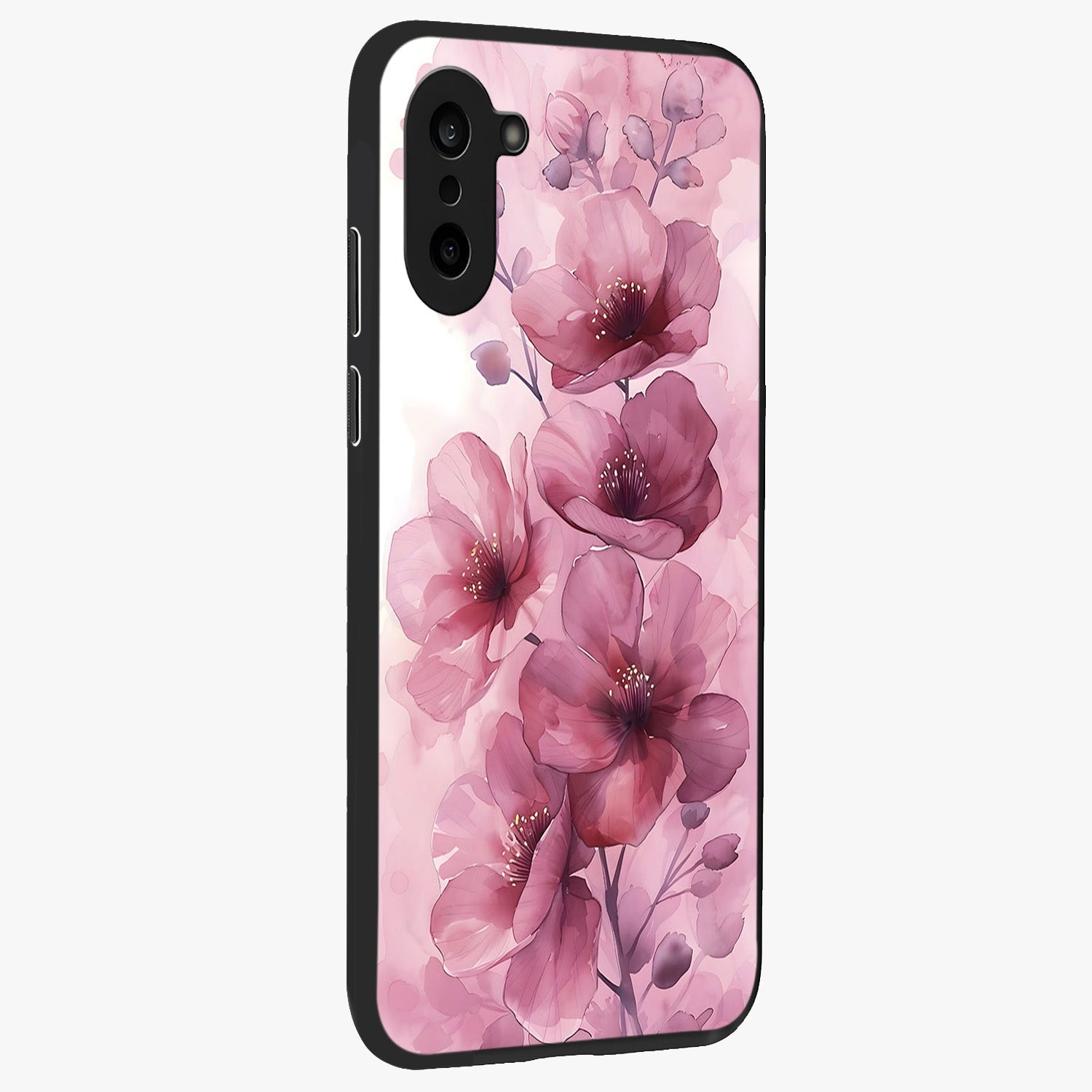 Pink Floral Glass Case for 1+Nord CE 5 side perspective highlighting subtle floral textures and premium edges
