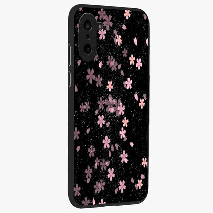 Pink Flower Black Background Glass Case for 1+Nord CE 5 side perspective highlighting vivid bloom textures and sleek build