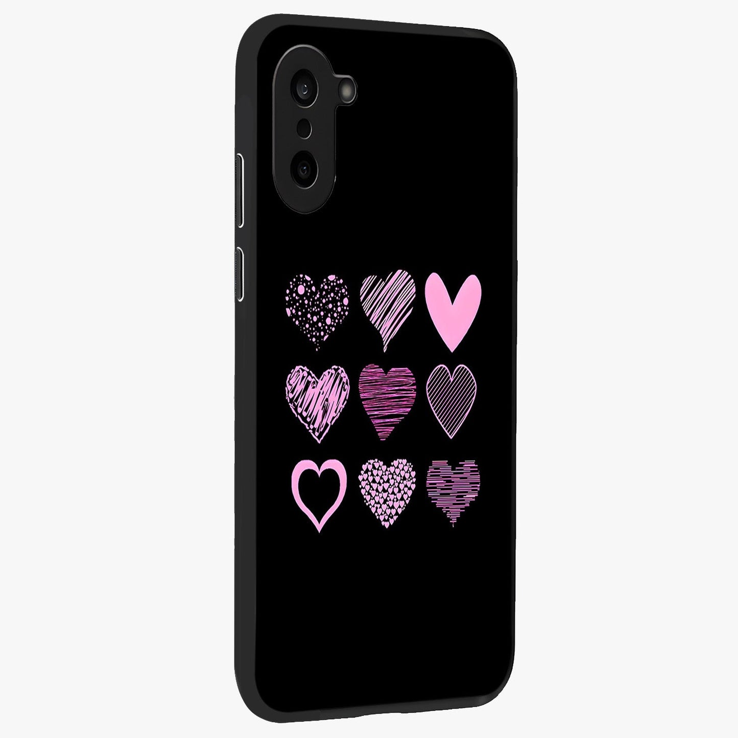 Pink Heart Aesthetic Glass Case for 1+Nord CE 5 side perspective highlighting smooth textures and premium edge finish