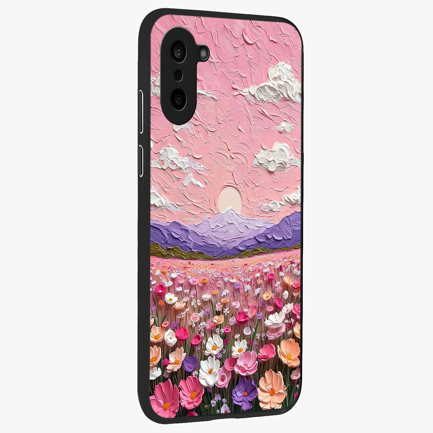 Pink Pastel Groovy Art Glass Case for 1+Nord CE 5 side perspective highlighting funky textures and premium edges