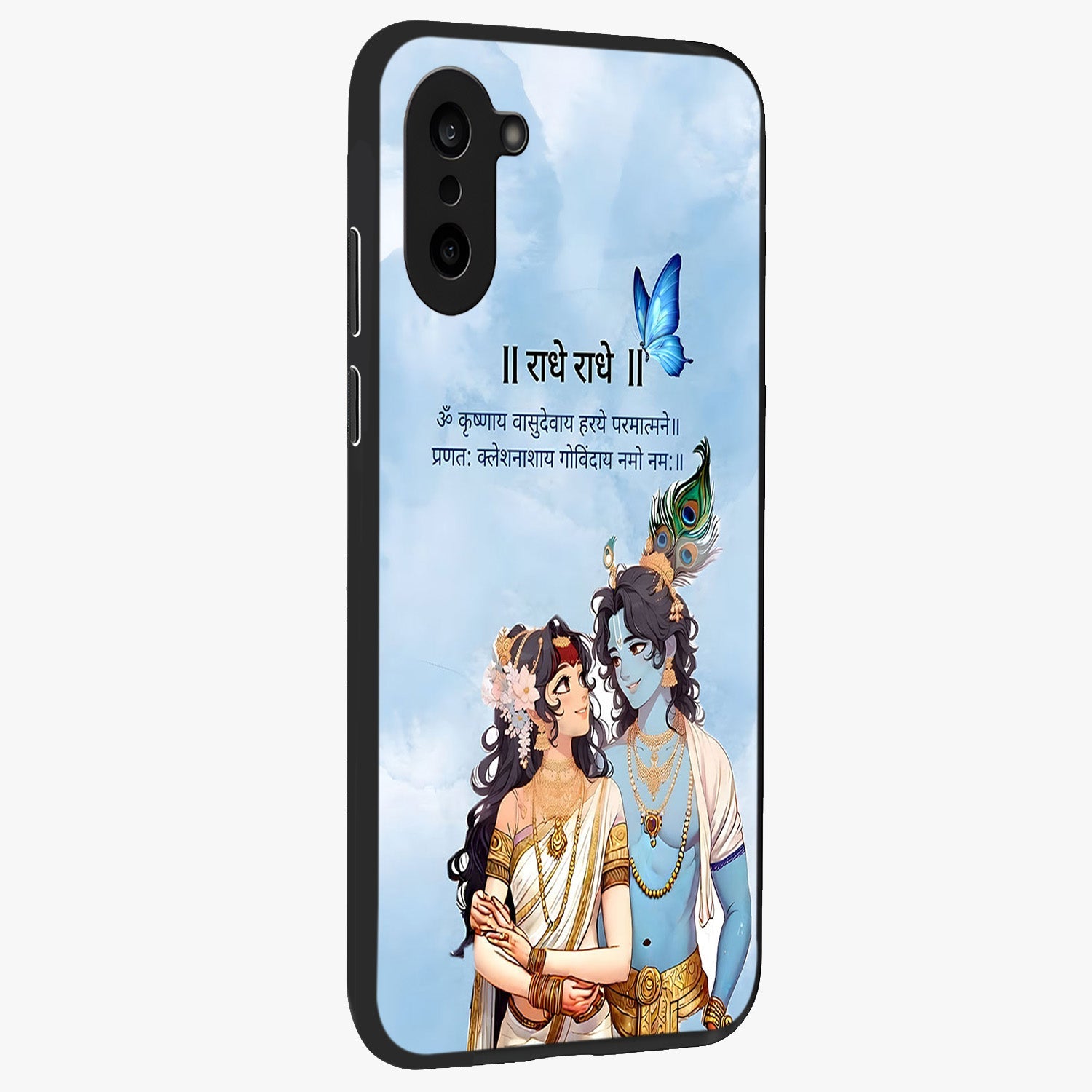 Radha Krishna Eternal Glass Case for 1+Nord CE 5 side perspective highlighting detailed illustration textures and smooth build
