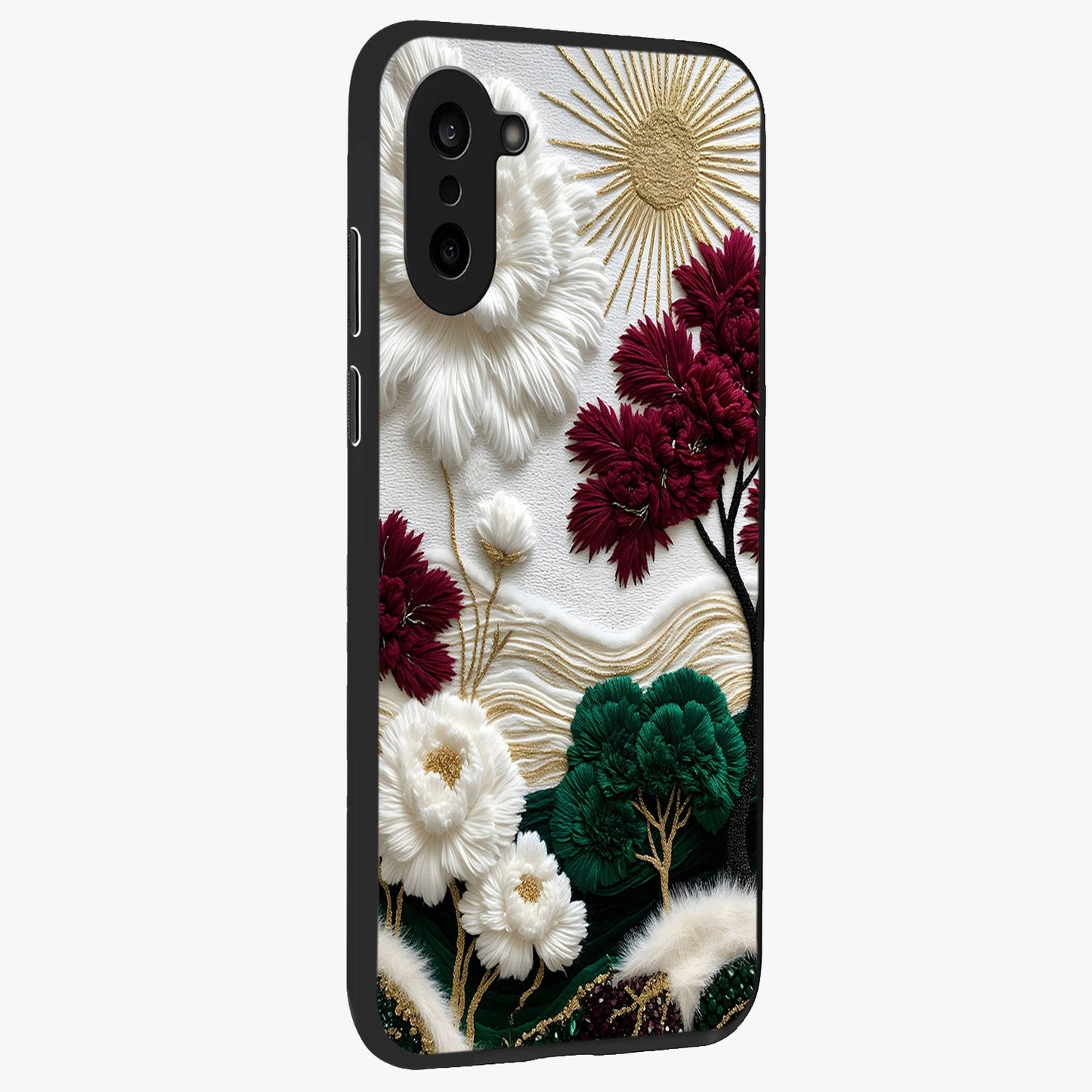 Radiant Bloom Elegance Glass Case for 1+Nord Ce 5 side perspective highlighting delicate petal textures and premium edges