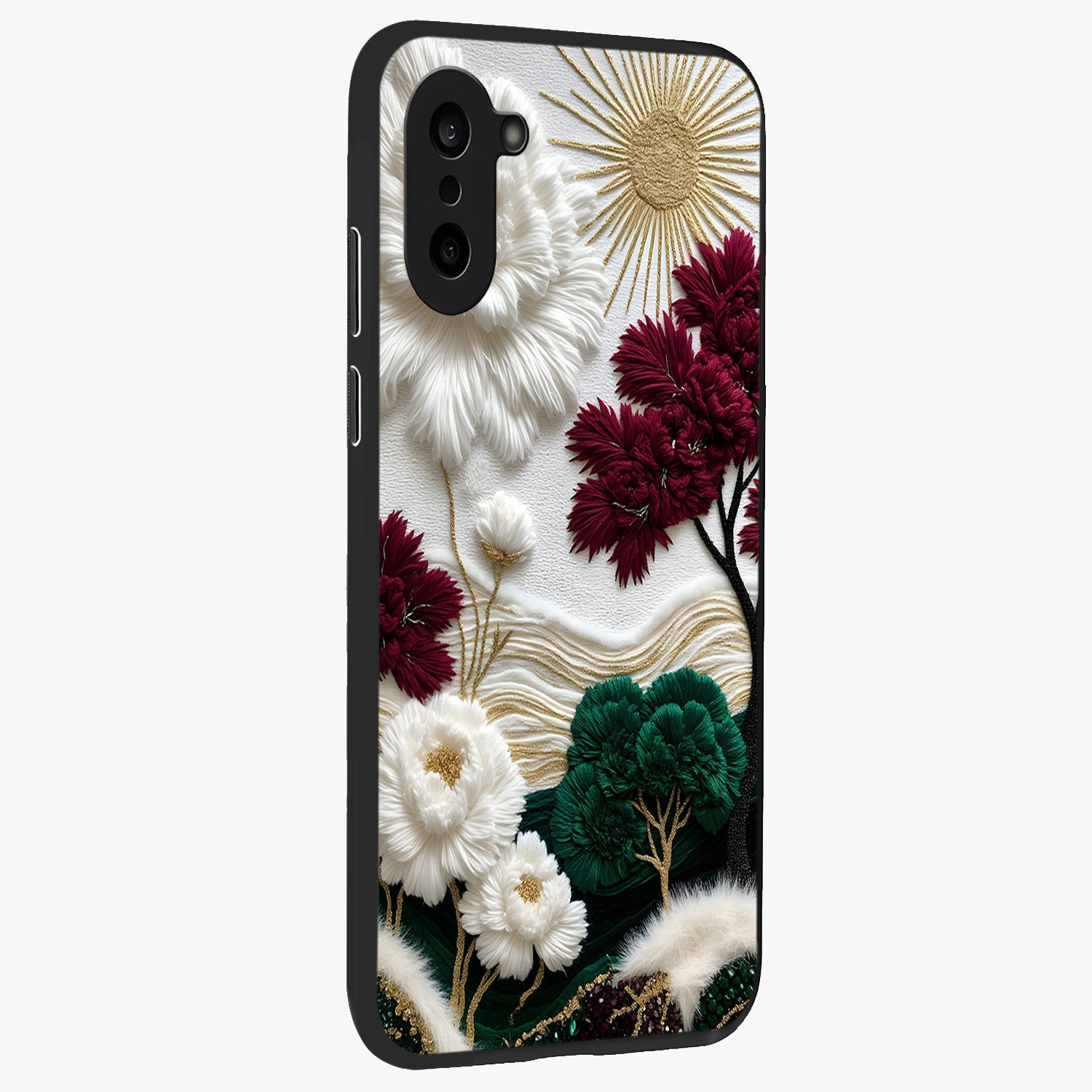 Radiant Bloom Elegance Glass Case for 1+Nord Ce 5 side perspective highlighting delicate petal textures and premium edges