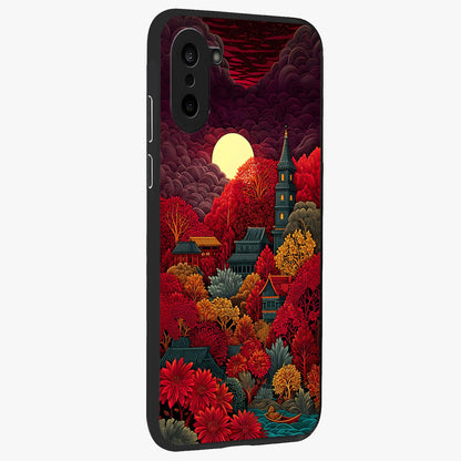 Red Scenery Hot Glass Case for 1+Nord CE 5 side perspective highlighting vivid gradient textures and smooth build