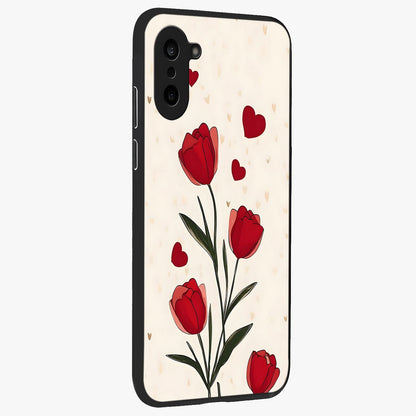 Romantic Tulip Hearts Glass Case for 1+Nord CE 5 side perspective highlighting delicate bloom textures and premium edges