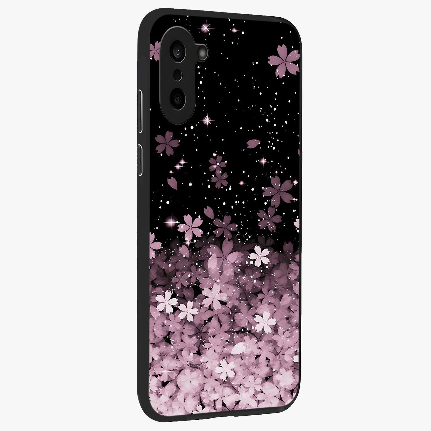 Small Starry Flowers Glass Case for 1+Nord CE 5 side perspective highlighting delicate bloom textures and premium edges