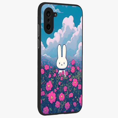 Springtime Blossom Bunny Glass Case for 1+Nord CE 5 side perspective highlighting charming illustration textures and premium edges