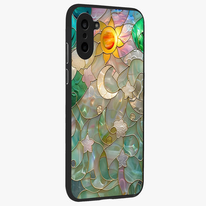 Stained Sunrise Glow Glass Case for 1+Nord CE 5 side perspective highlighting luminous textures and sleek premium build