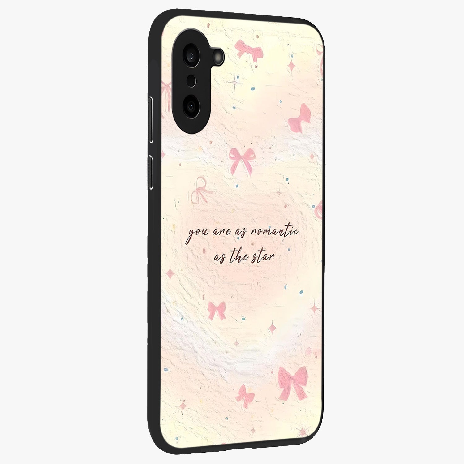 Starry Bow Romance Glass Case for 1+Nord Ce 5 side perspective highlighting delicate detailing and premium edges