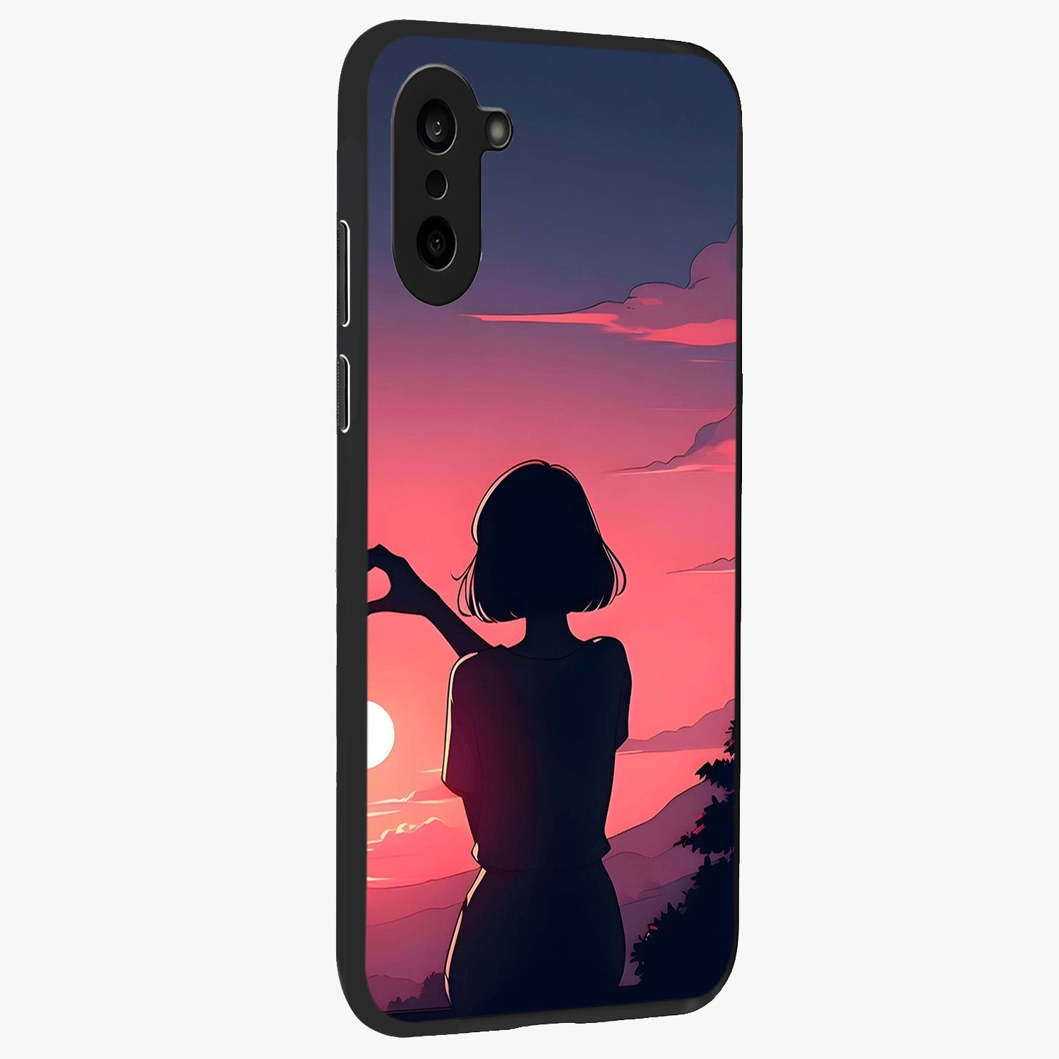 Sunset Silhouette Boy Glass Case for 1+Nord CE 5 side perspective highlighting dramatic horizon textures and premium edges