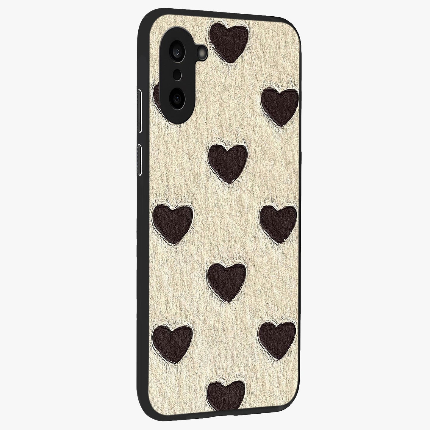 Textured Love Pattern Glass Case for 1+Nord CE 5 side perspective highlighting soft textures and smooth premium build