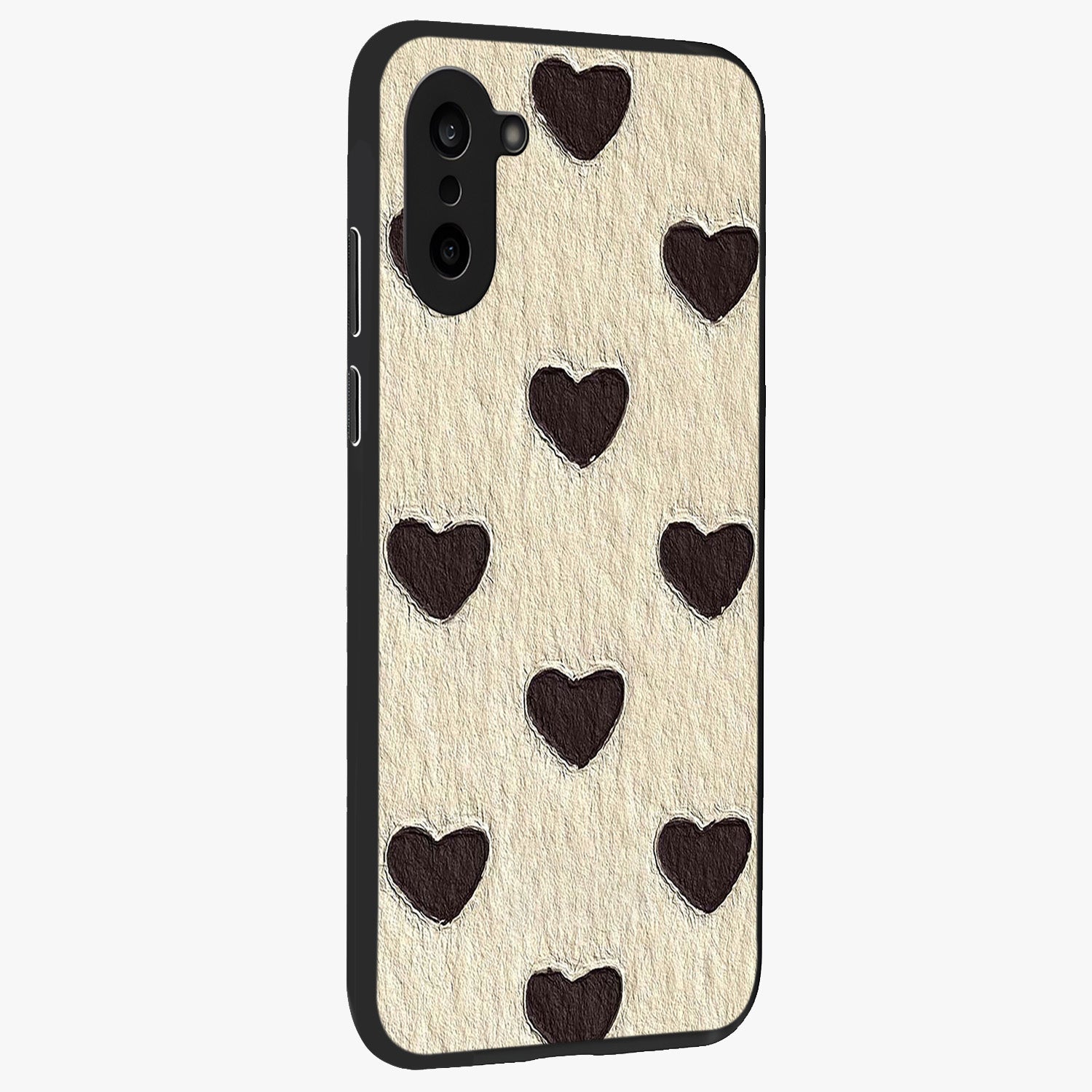 Textured Love Pattern Glass Case for 1+Nord CE 5 side perspective highlighting soft textures and smooth premium build