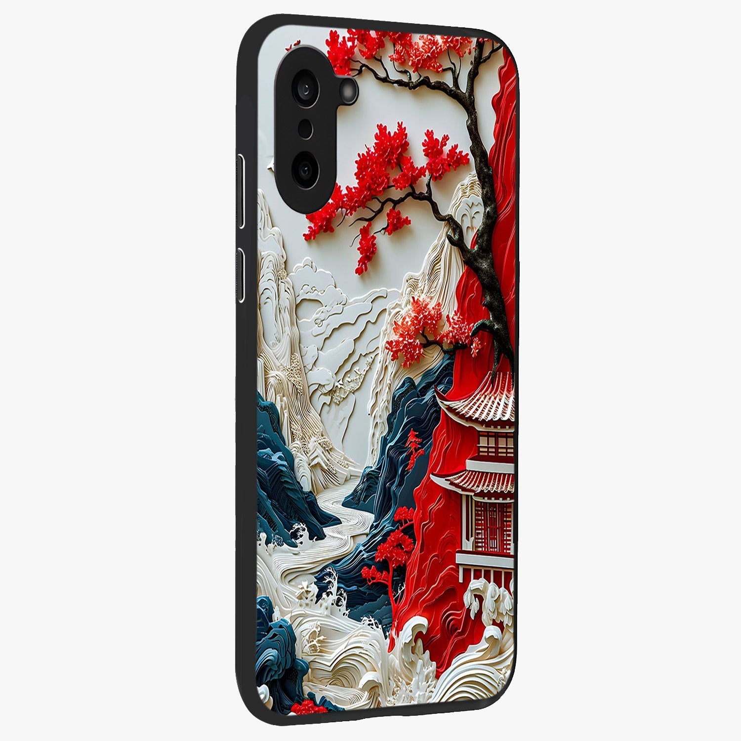 Whispers of Sakura Waves Glass Case for 1+Nord CE 5 side perspective highlighting delicate sakura textures and sleek premium build