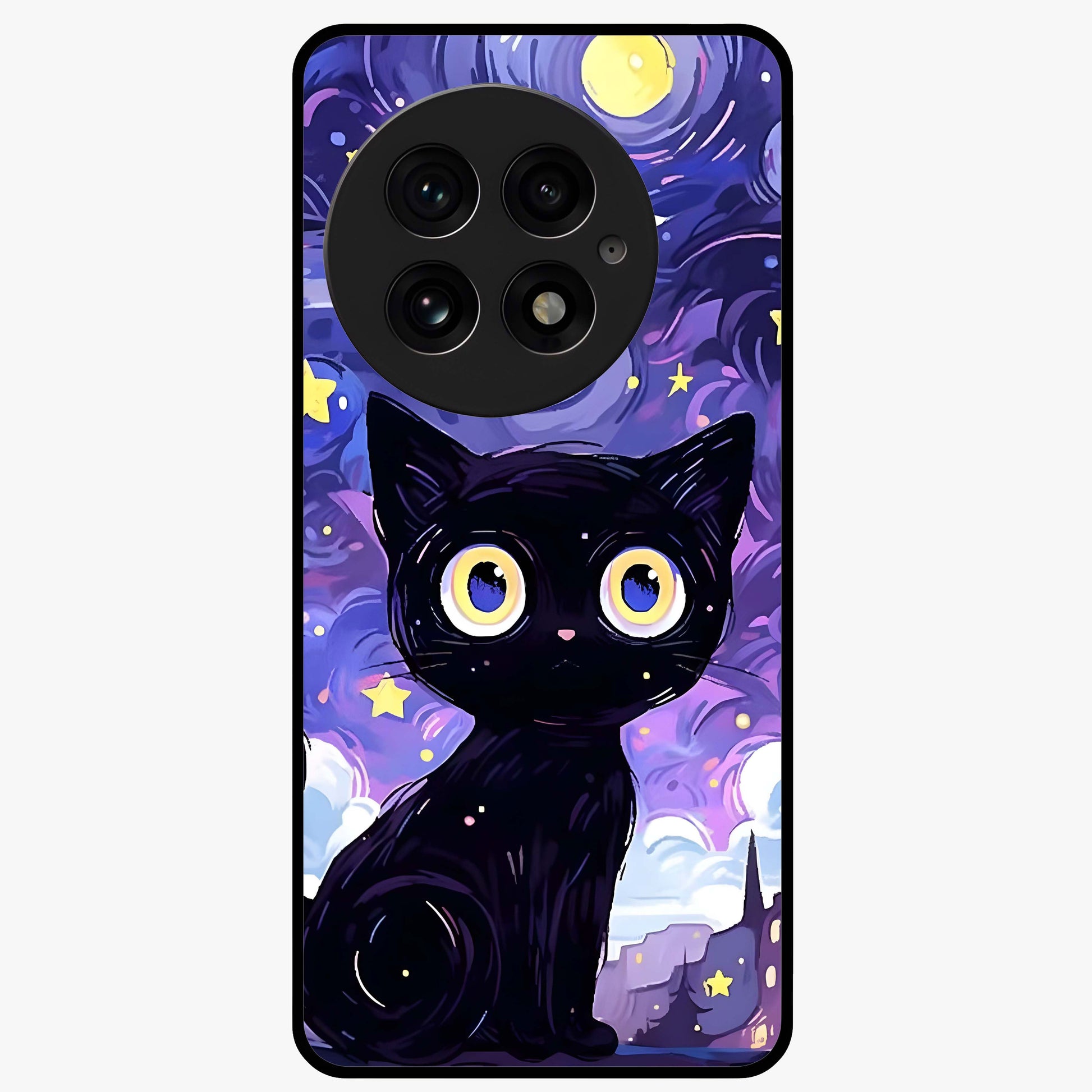 Abstract Cat Art Glass Case for 1+13 vibrant front view featuring modern artistic cat illustration