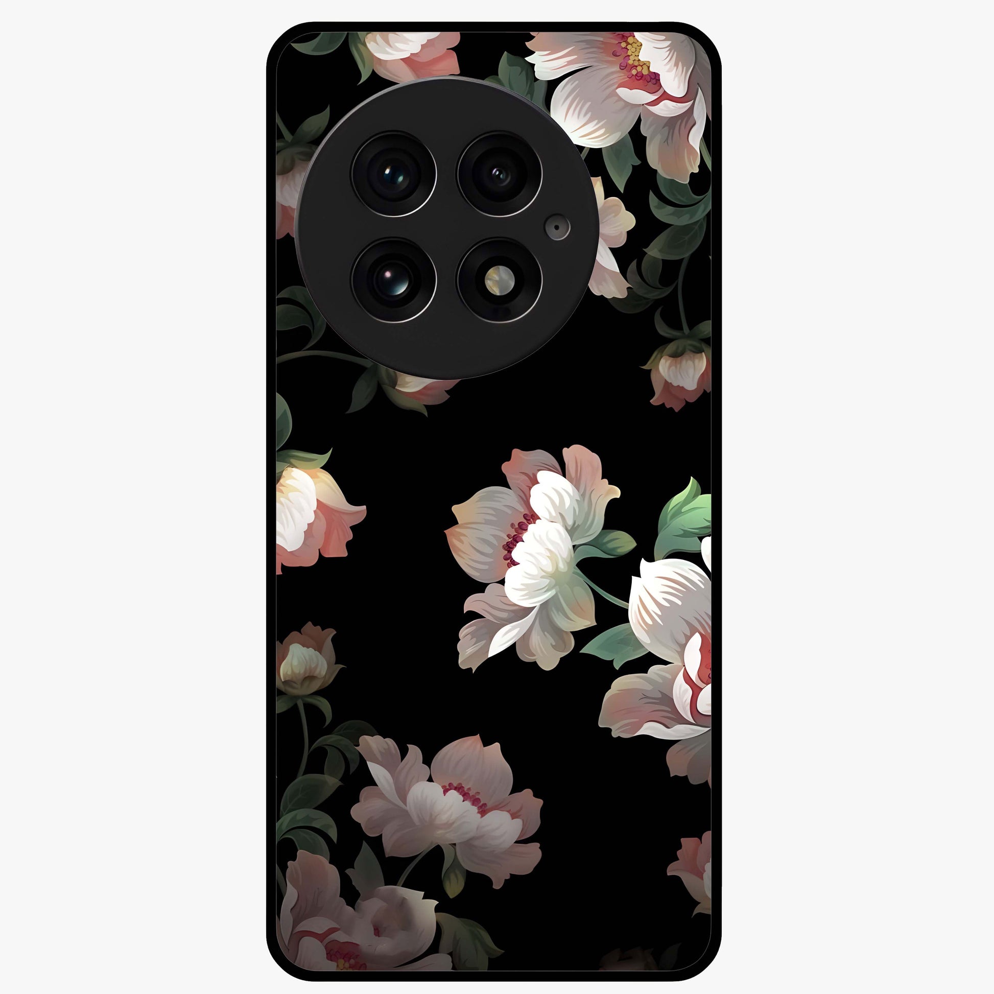 Abstract Embossed Blooming Bright Flower Glass Case for 1+13 front view featuring vibrant raised floral artwork