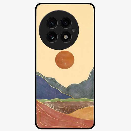 Abstract Mountain Glow Glass Case for 1+13 front view featuring glowing mountain landscape artwork