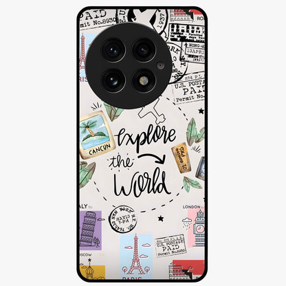 Adventure Awaits Art Glass Case for 1+13 front view featuring bold travel inspired typography artwork