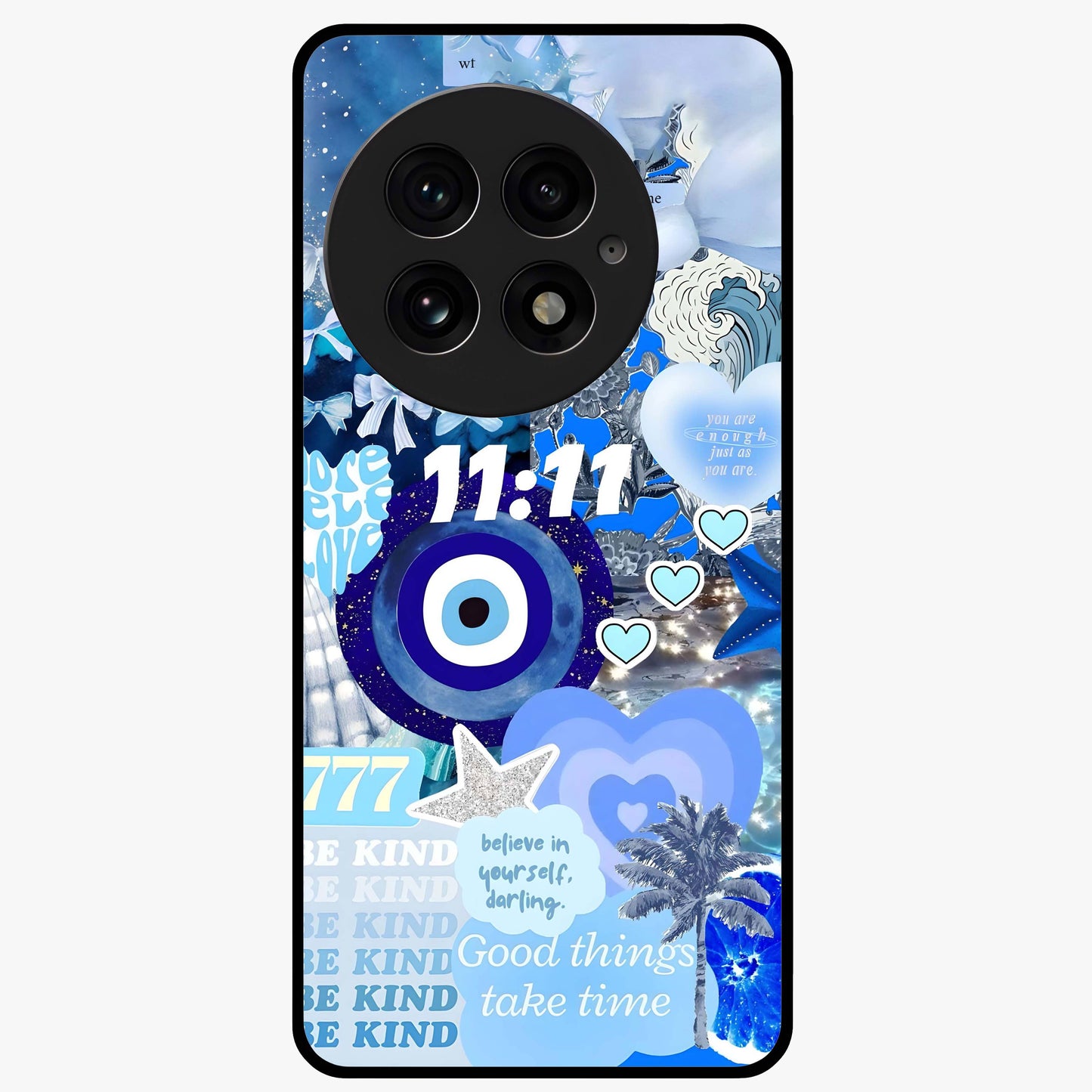 Aesthetic Be Kind Eye Glass Case for 1+13 front view featuring minimal eye illustration with positive message