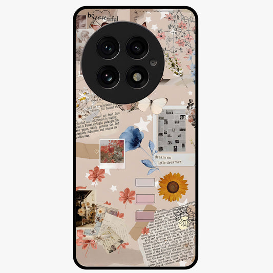 Aesthetic Butterfly Glass Case for 1+13 front view featuring elegant butterfly artwork with soft aesthetic tones