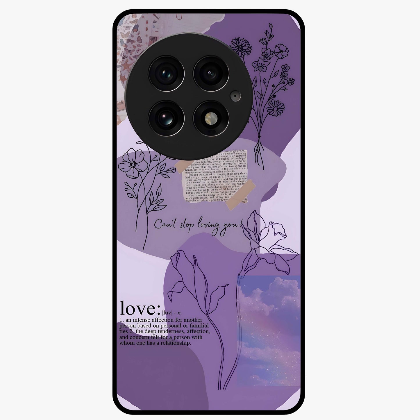 Aesthetic Love With Flower Glass Case for 1+13 romantic front view featuring floral love themed artwork