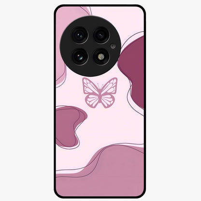Aesthetic Pinkish Custom Name Butterfly Glass Case for 1+13 elegant front view featuring pink butterfly artwork with personalized name design
