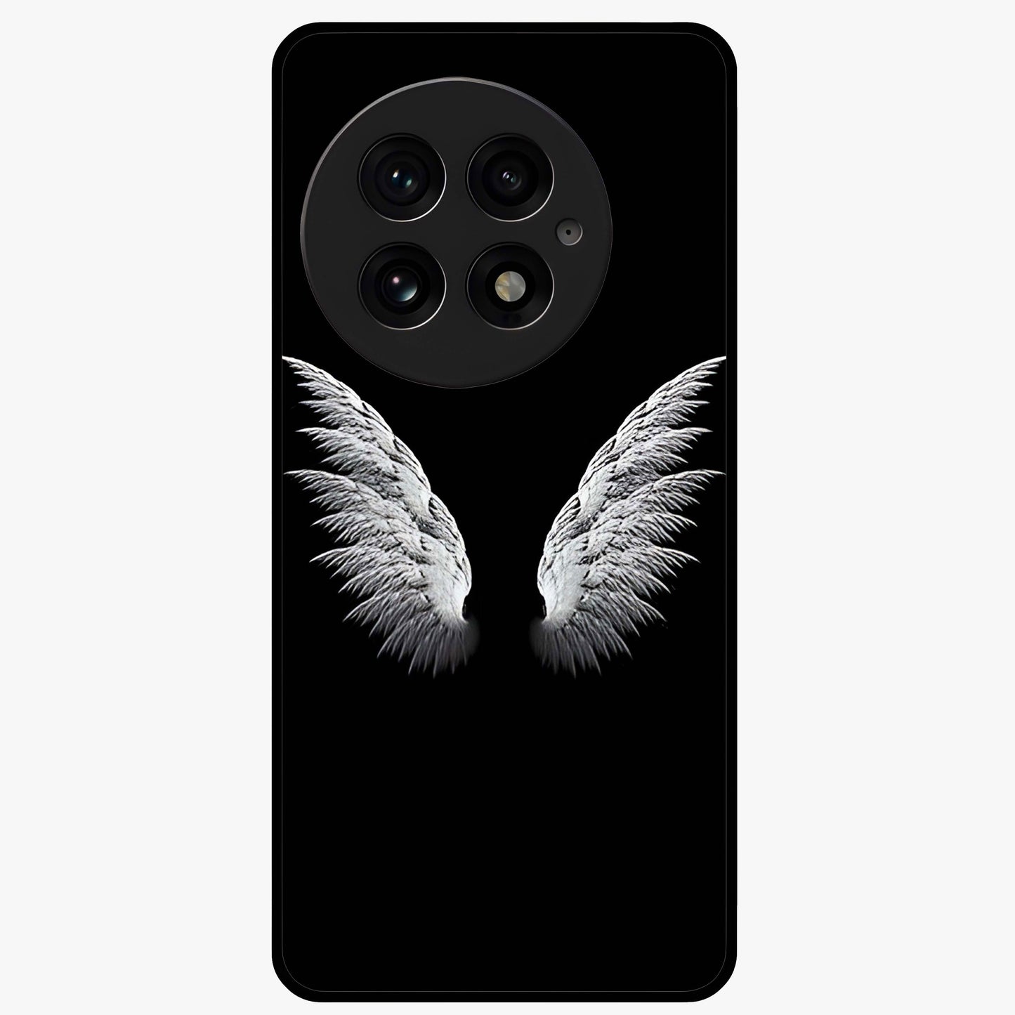 Angel Wing Grace Glass Case for 1+13 elegant front view featuring soft angel wing artwork