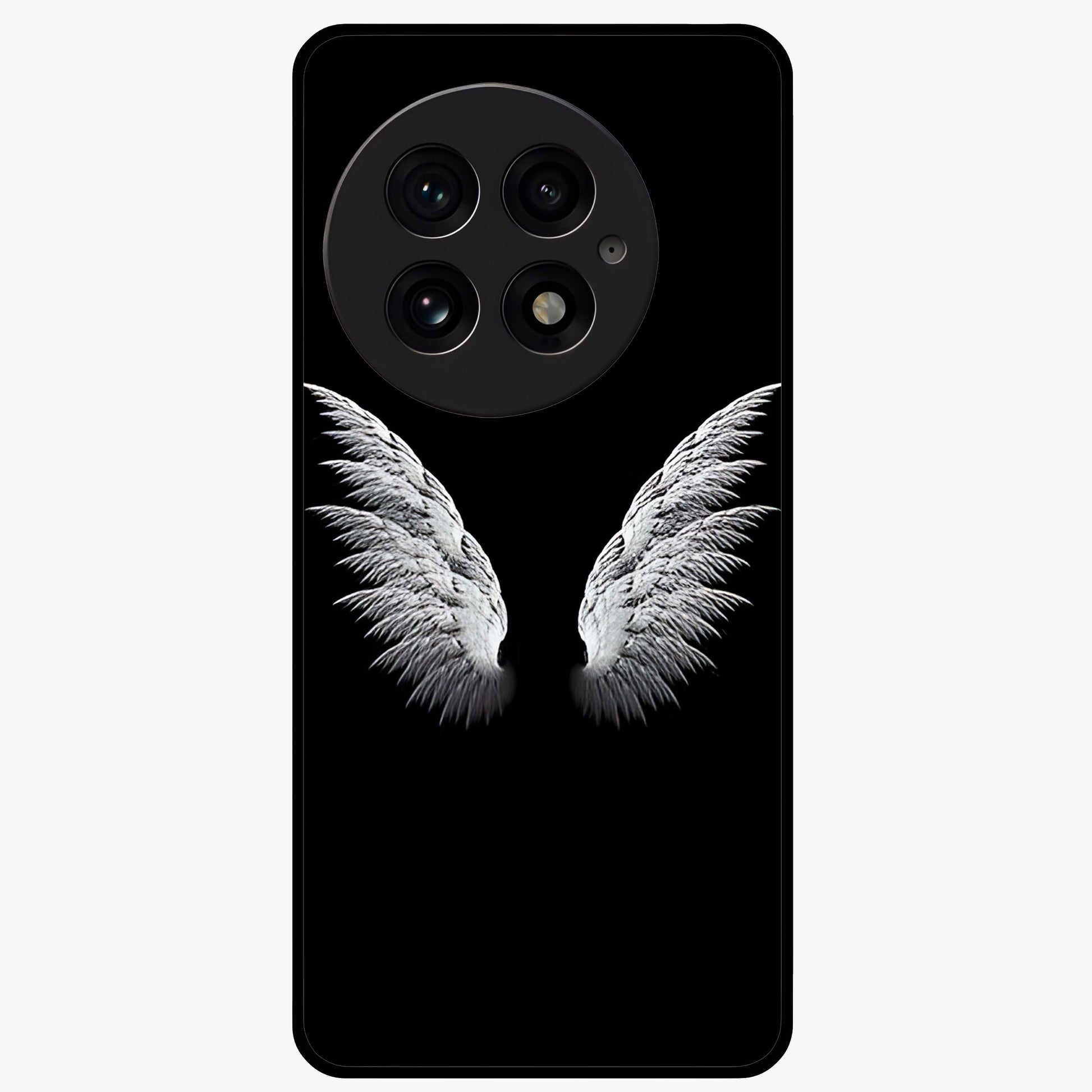 Angel Wing Grace Glass Case for 1+13 elegant front view featuring soft angel wing artwork
