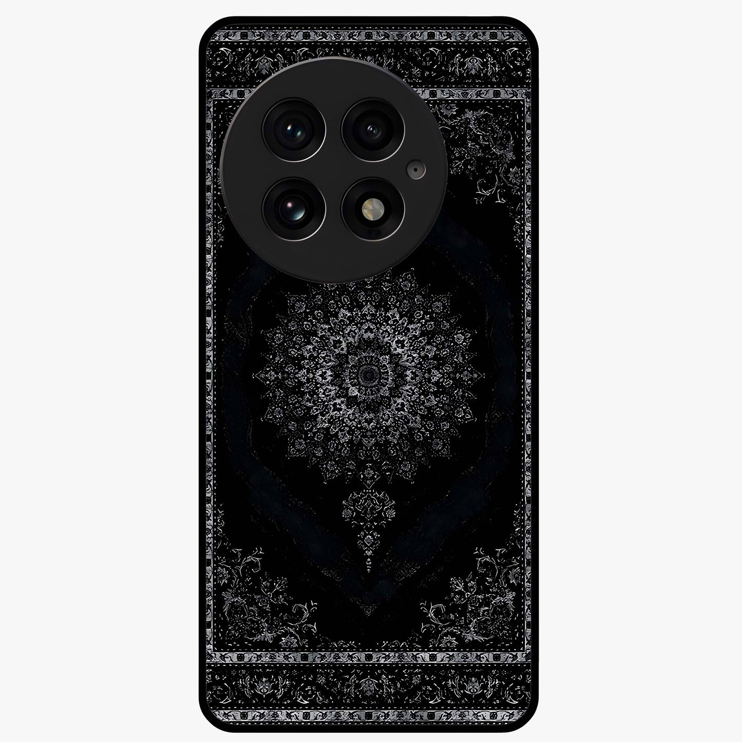 Black Persian Carpet Glass Case for 1+13 rich front view featuring intricate Persian carpet pattern artwork