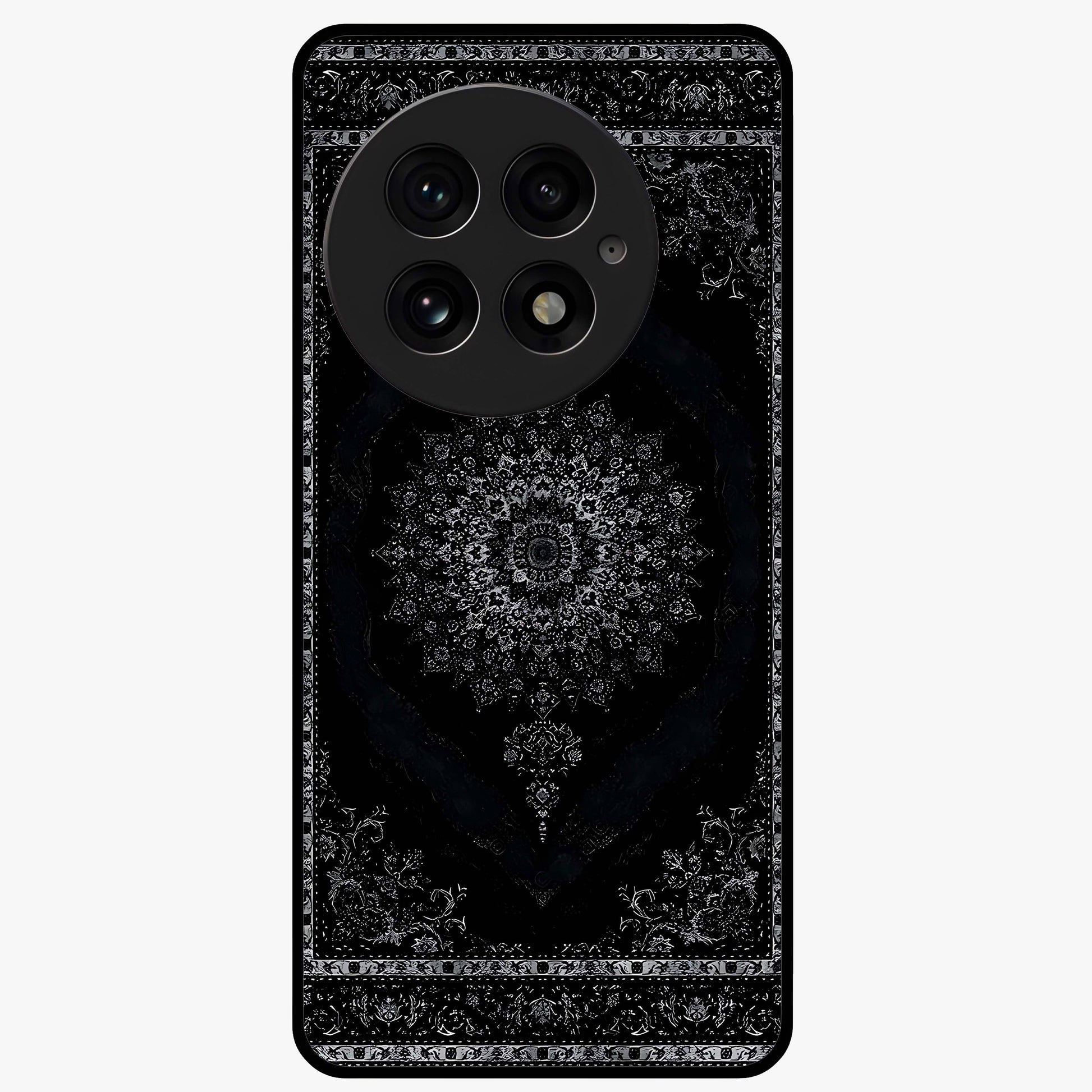 Black Persian Carpet Glass Case for 1+13 rich front view featuring intricate Persian carpet pattern artwork