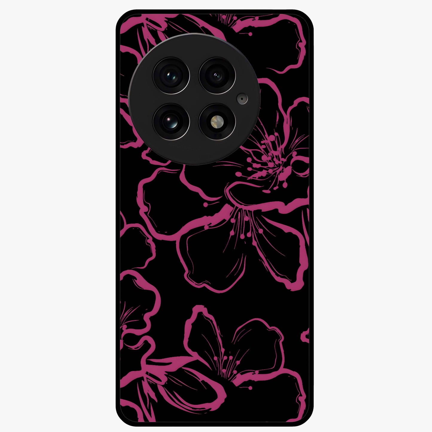 Black Violet Sketch Garden Glass Case for 1+13 artistic front view featuring violet floral sketch artwork