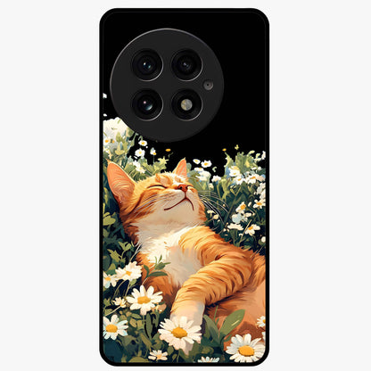 Blissful Bloom Cat Glass Case for 1+13 charming front view featuring floral cat artwork with soft aesthetic tones