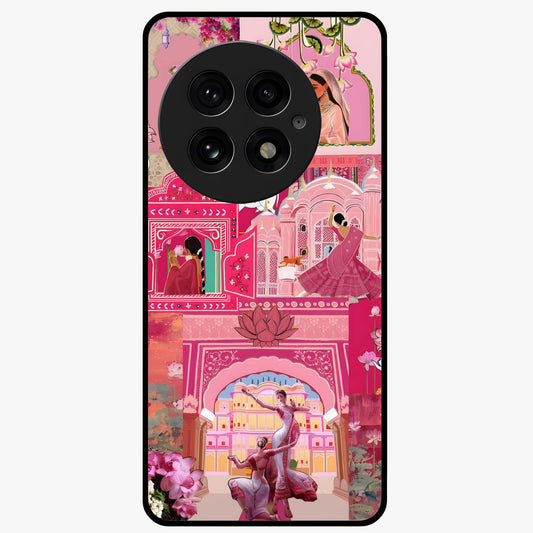 Blossoms of Rajasthan Glass Case for 1+13 vibrant front view featuring traditional Rajasthani floral artwork