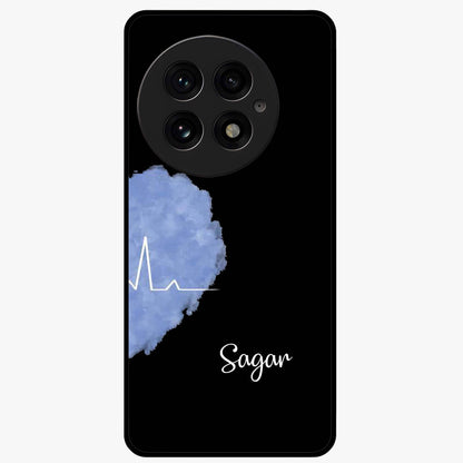 Blue Pulse Bond Glass Case for 1+13 bold front view featuring dynamic blue abstract pulse artwork