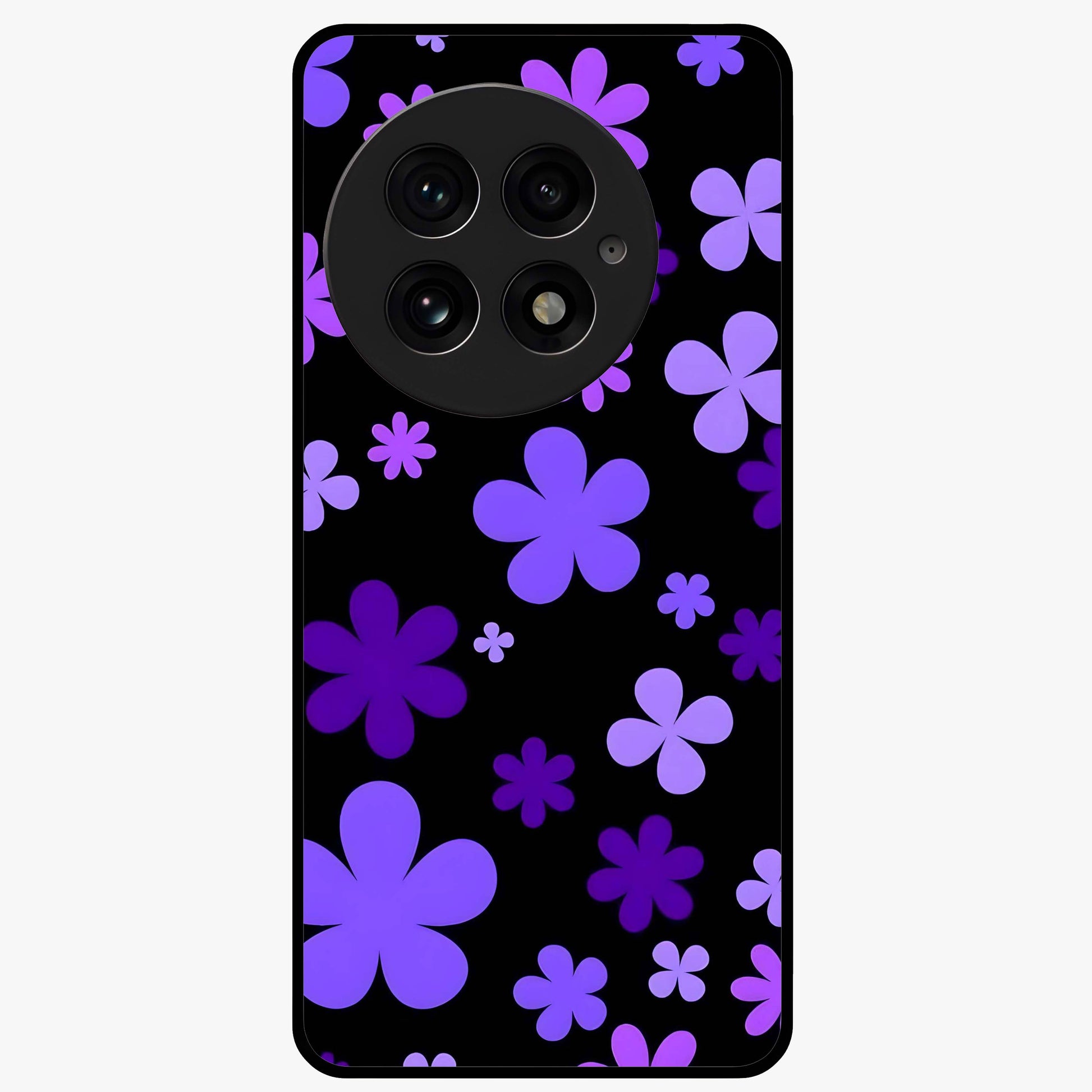 Blue Retro Pop Flowers Glass Case for 1+13 vibrant front view featuring retro floral artwork in bold blue tones