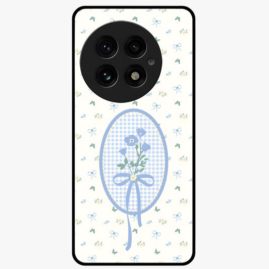Blue Ribbon Bloom Glass Case for 1+13 elegant front view featuring soft floral artwork with ribbon accents