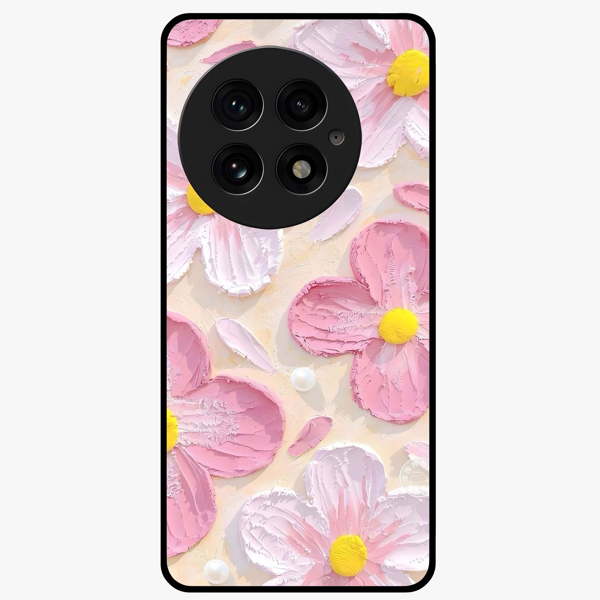 Blush Bloom Texture Glass Case for 1+13 artistic front view featuring textured floral blush artwork